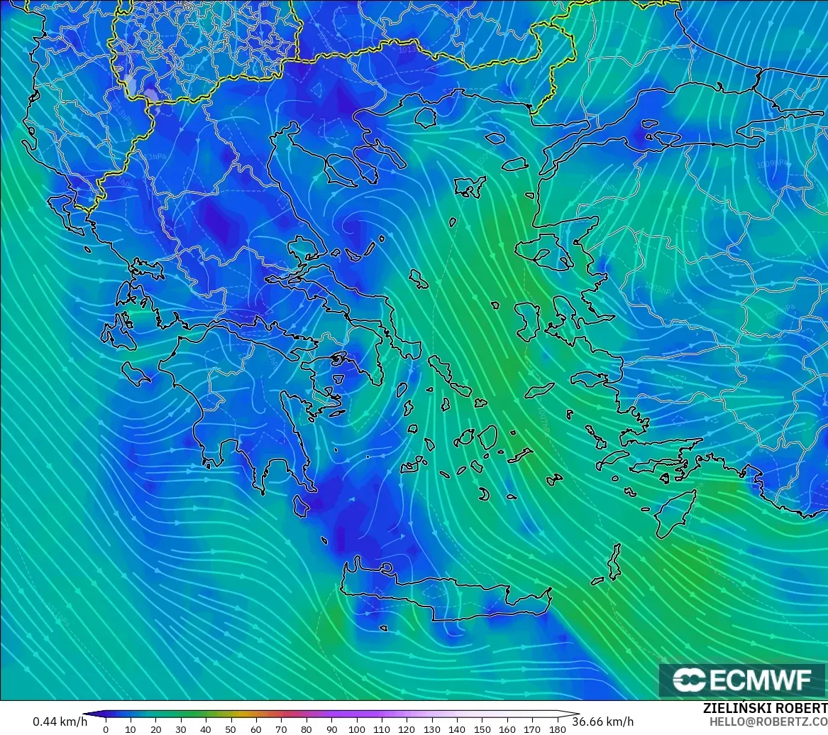 ECMWF IFS 0.25° model - Yunani, Angin 10 m