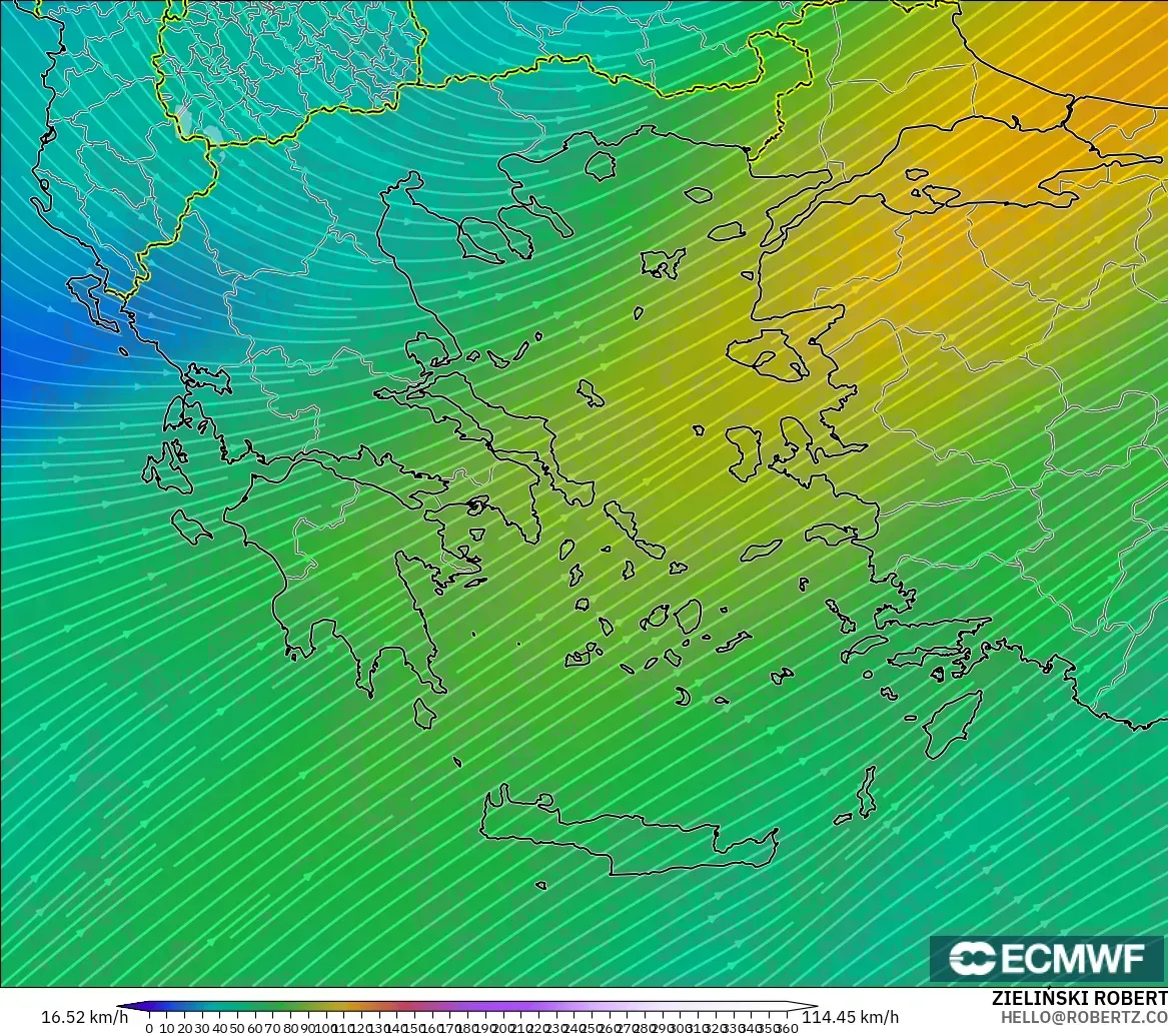 ECMWF IFS 0.25° model - Yunani, Angin 300 hPa (aliran jet)