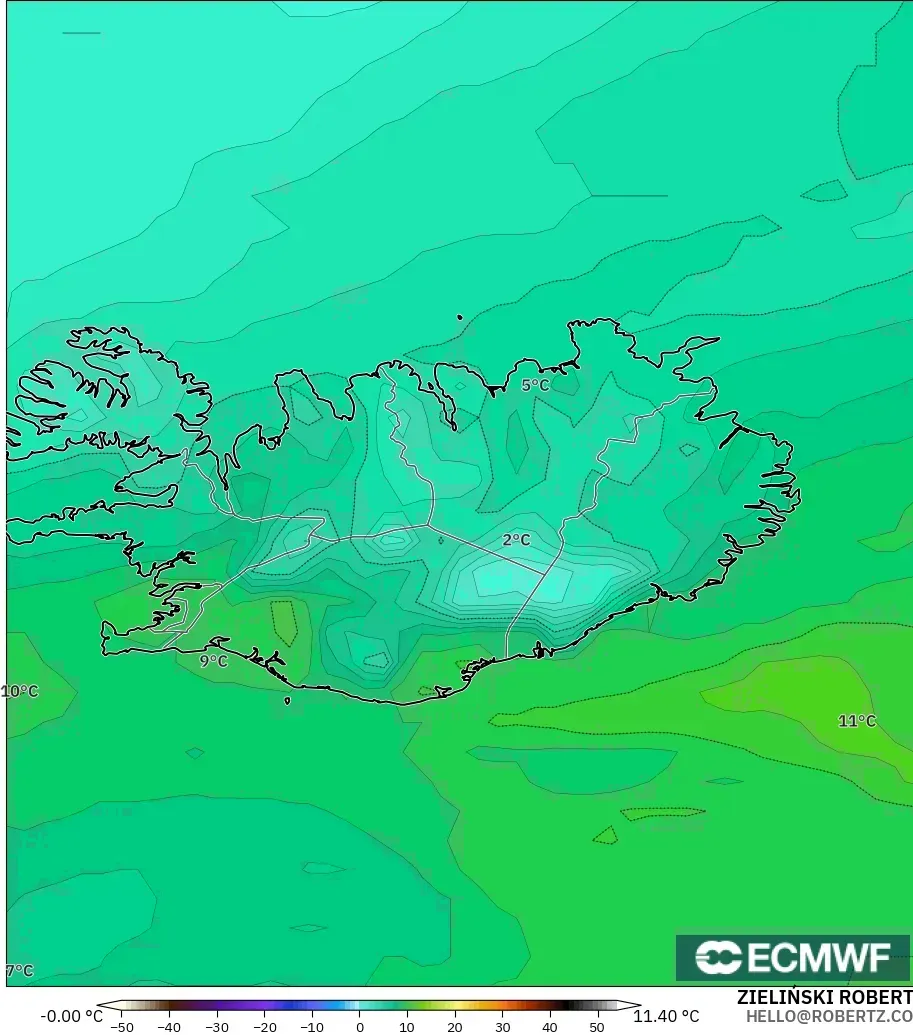 ECMWF IFS 0.25° model - Islandia, Titik Embun 2 m
