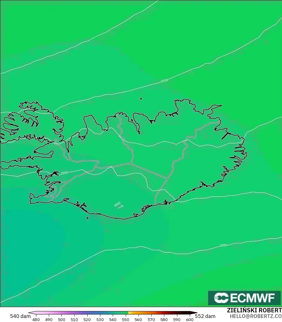 ECMWF IFS 0.25° model - Islandia, Ketinggian geopotensial pada 500 hPa