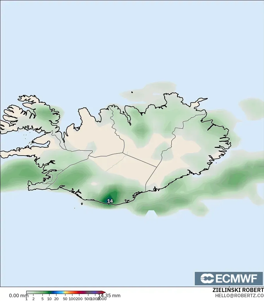 ECMWF IFS 0.25° model - Islandia, Akumulasi Curah Hujan
