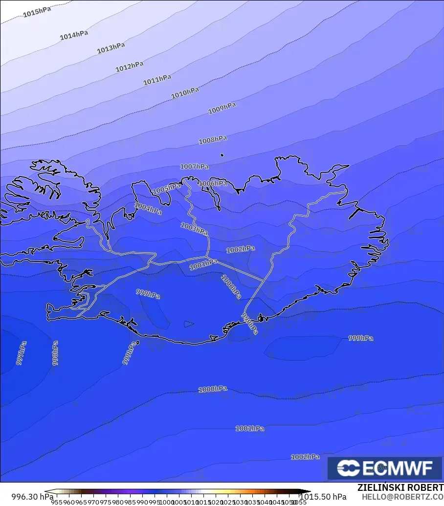 ECMWF IFS 0.25° model - Islandia, Tekanan