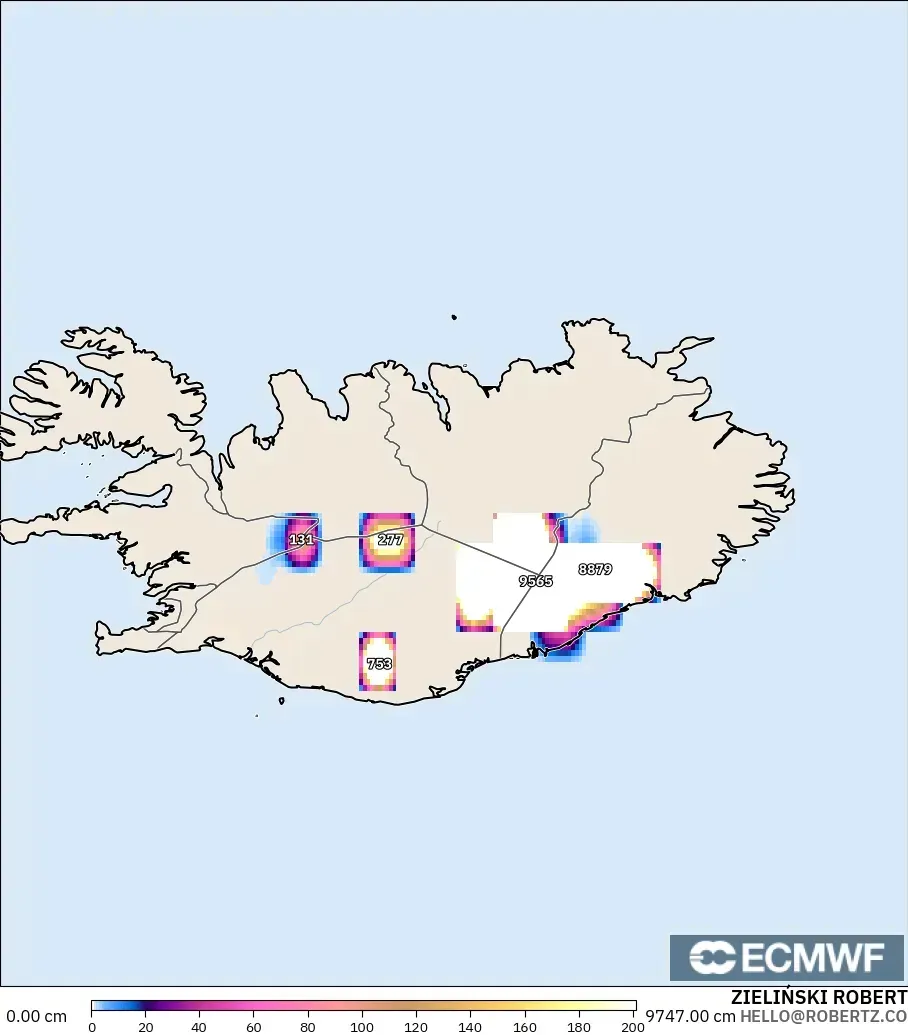 ECMWF IFS 0.25° model - Islandia, Kedalaman Salju