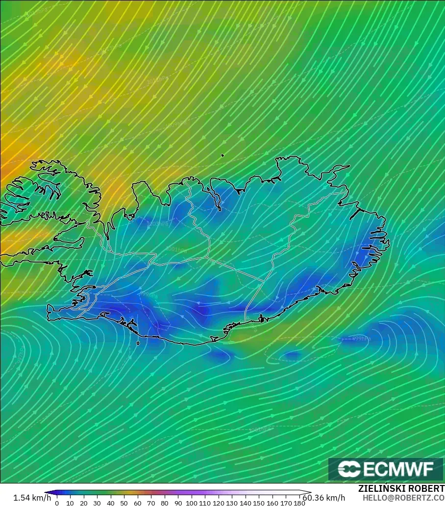 ECMWF IFS 0.25° model - Islandia, Angin 10 m