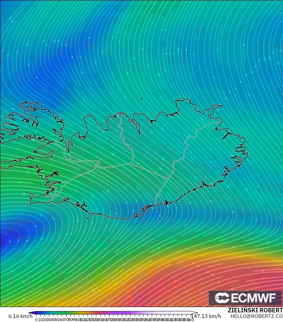 ECMWF IFS 0.25° model - Islandia, Angin 300 hPa (aliran jet)