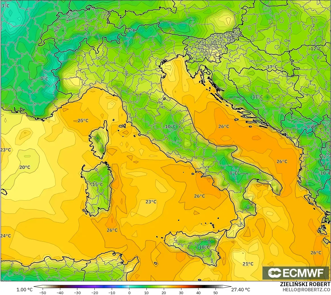 ECMWF IFS 0.25° model - Italia, Titik Embun 2 m