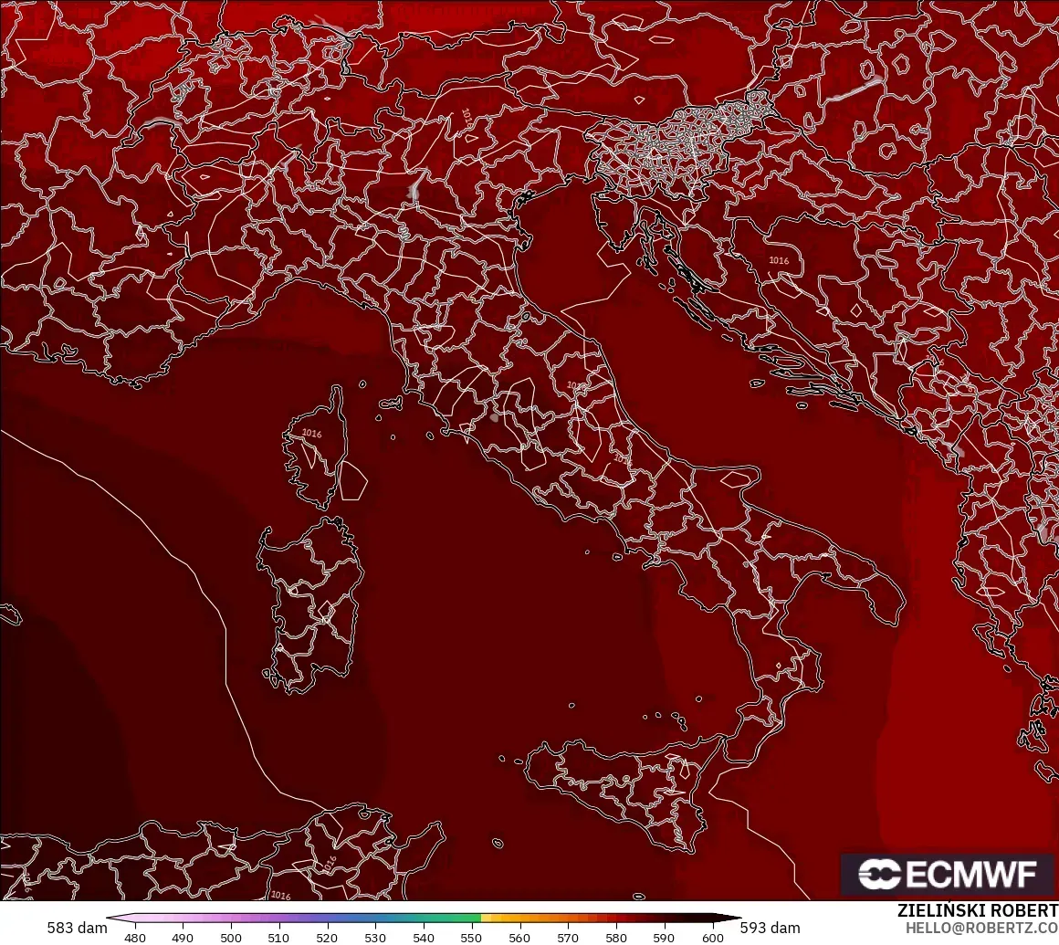 ECMWF IFS 0.25° model - Italia, Ketinggian geopotensial pada 500 hPa