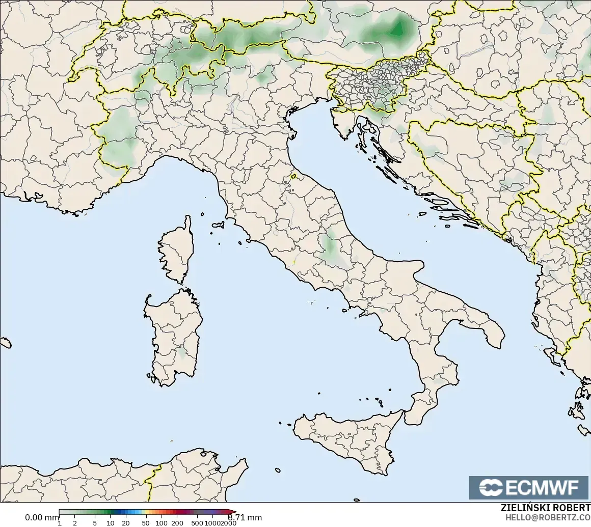 ECMWF IFS 0.25° model - Italia, Akumulasi Curah Hujan