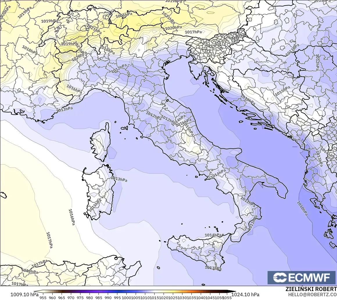 ECMWF IFS 0.25° model - Italia, Tekanan