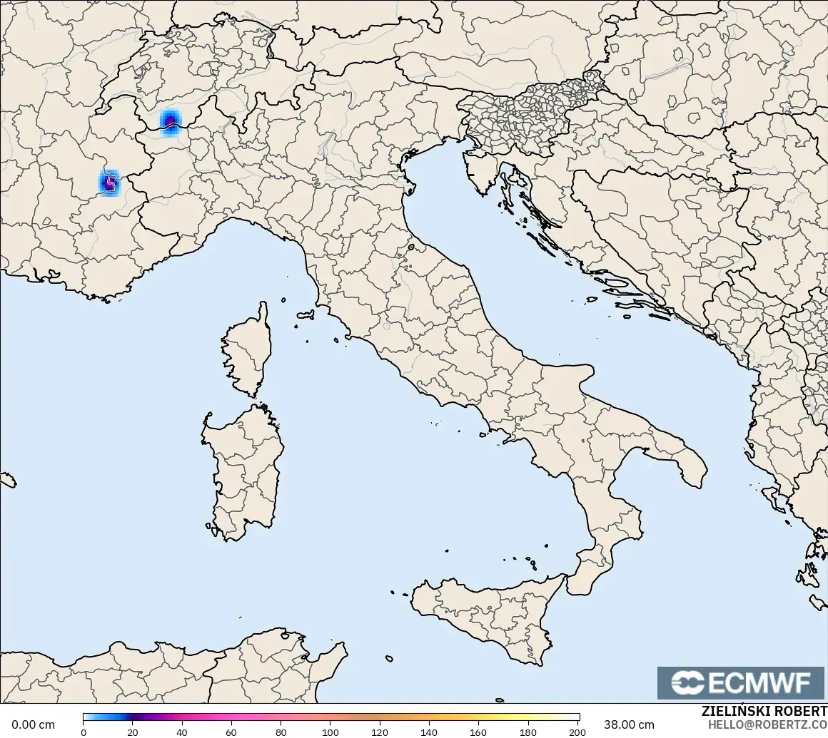 ECMWF IFS 0.25° model - Italia, Kedalaman Salju
