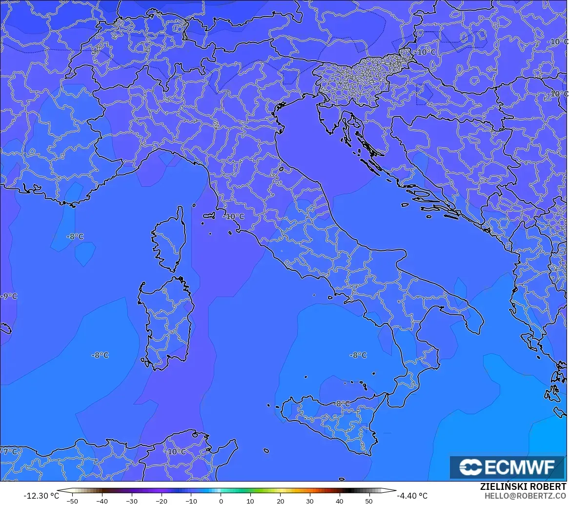 ECMWF IFS 0.25° model - Italia, Suhu 500 hPa