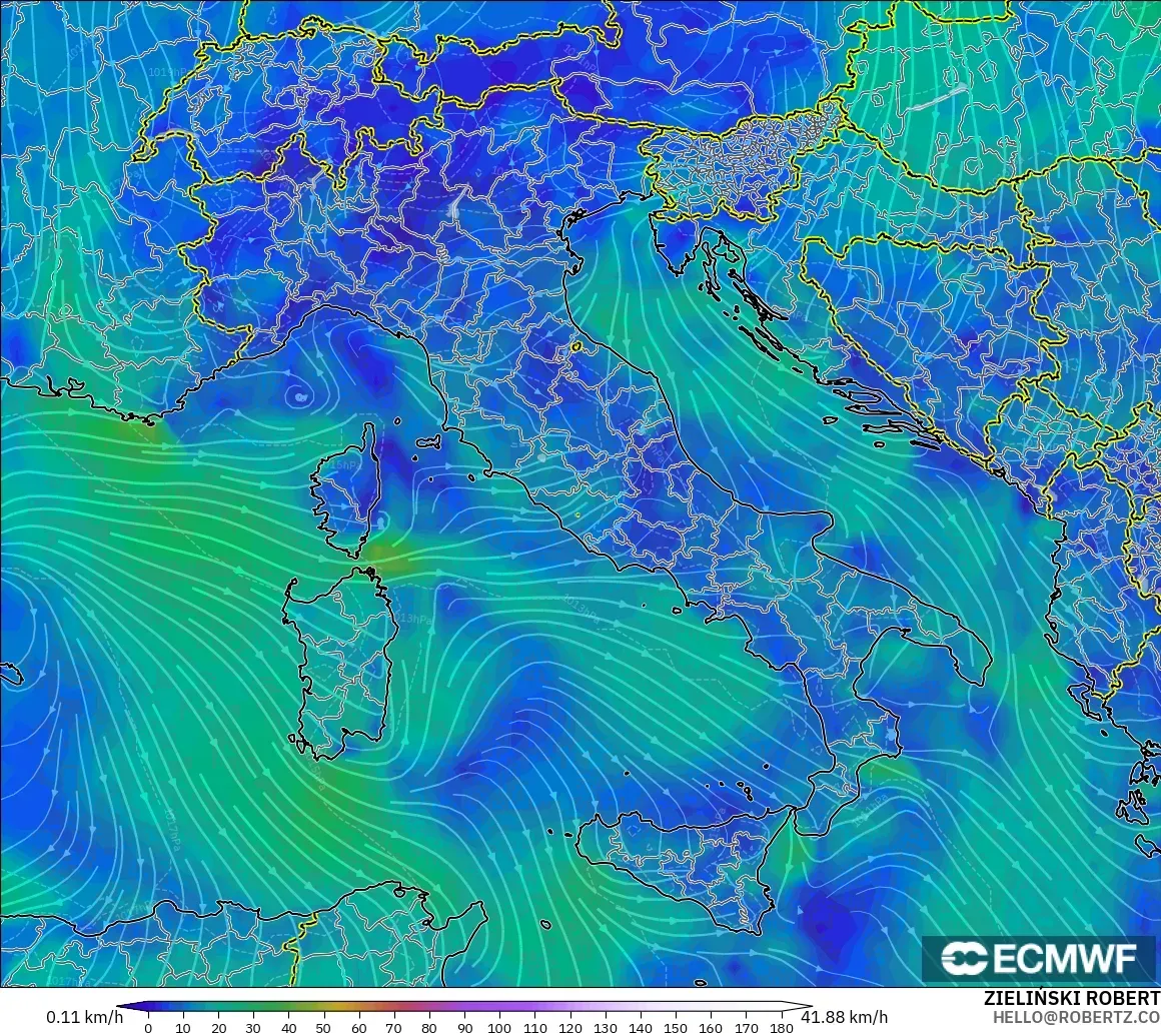 ECMWF IFS 0.25° model - Italia, Angin 10 m