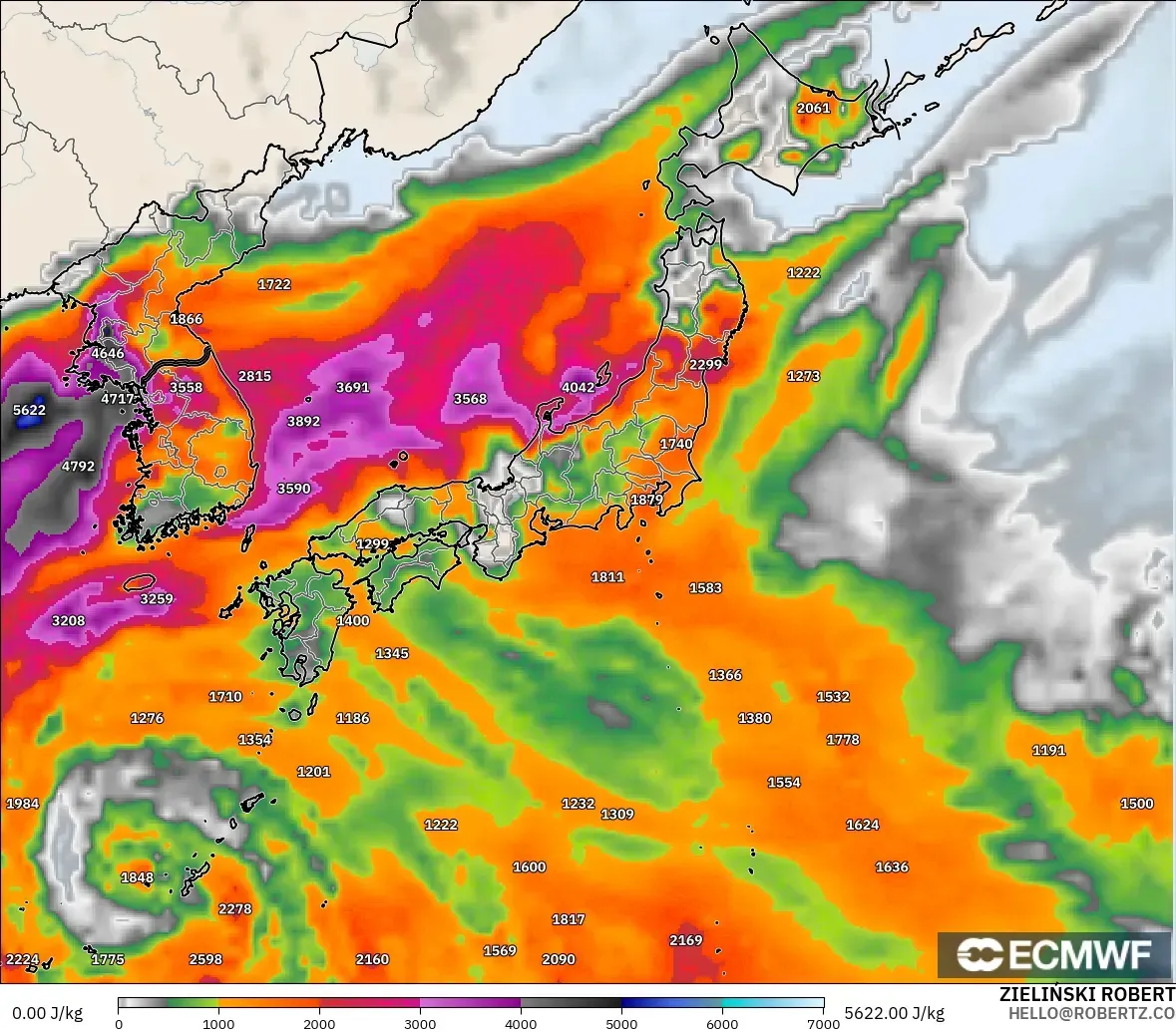 ECMWF IFS 0.25° model - Jepang, CAPE