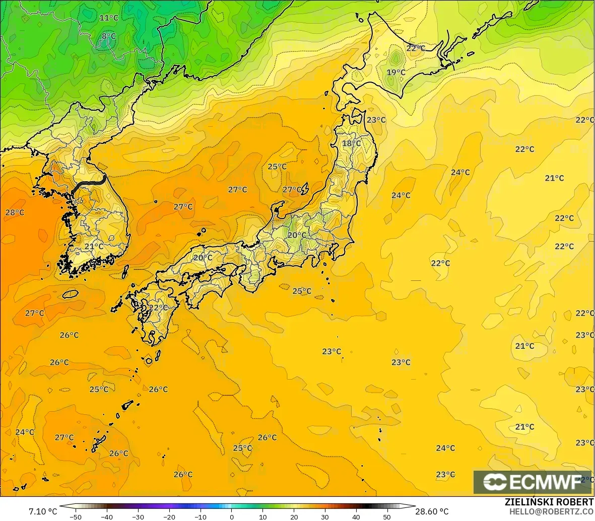 ECMWF IFS 0.25° model - Jepang, Titik Embun 2 m