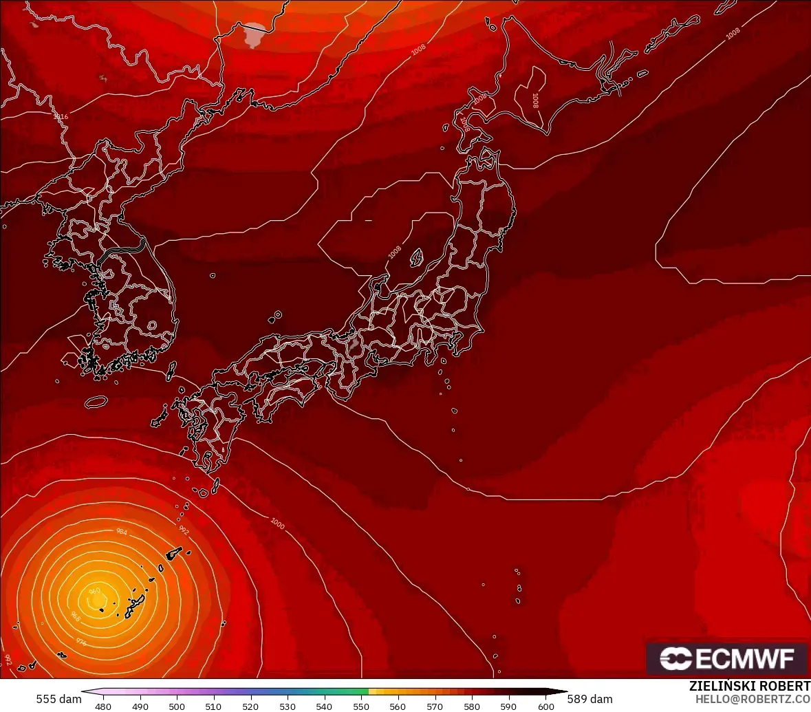 ECMWF IFS 0.25° model - Jepang, Ketinggian geopotensial pada 500 hPa