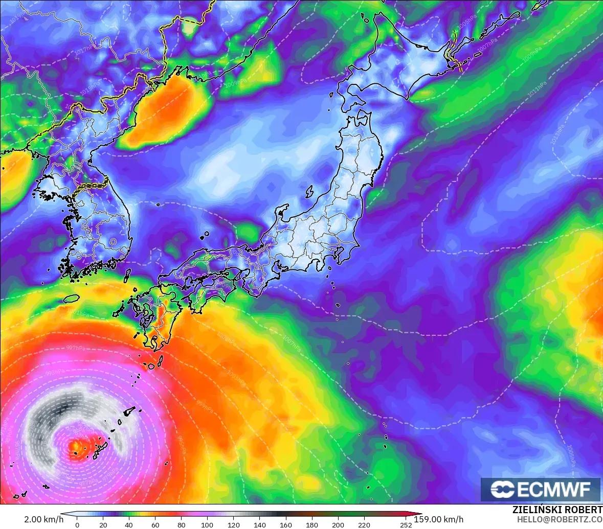 ECMWF IFS 0.25° model - Jepang, Hembusan Angin