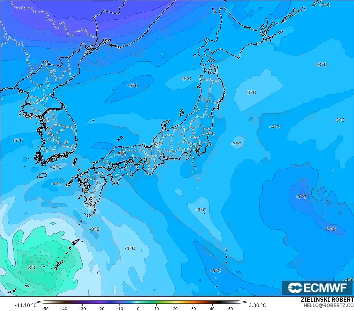 ECMWF IFS 0.25° model - Jepang, Suhu 500 hPa