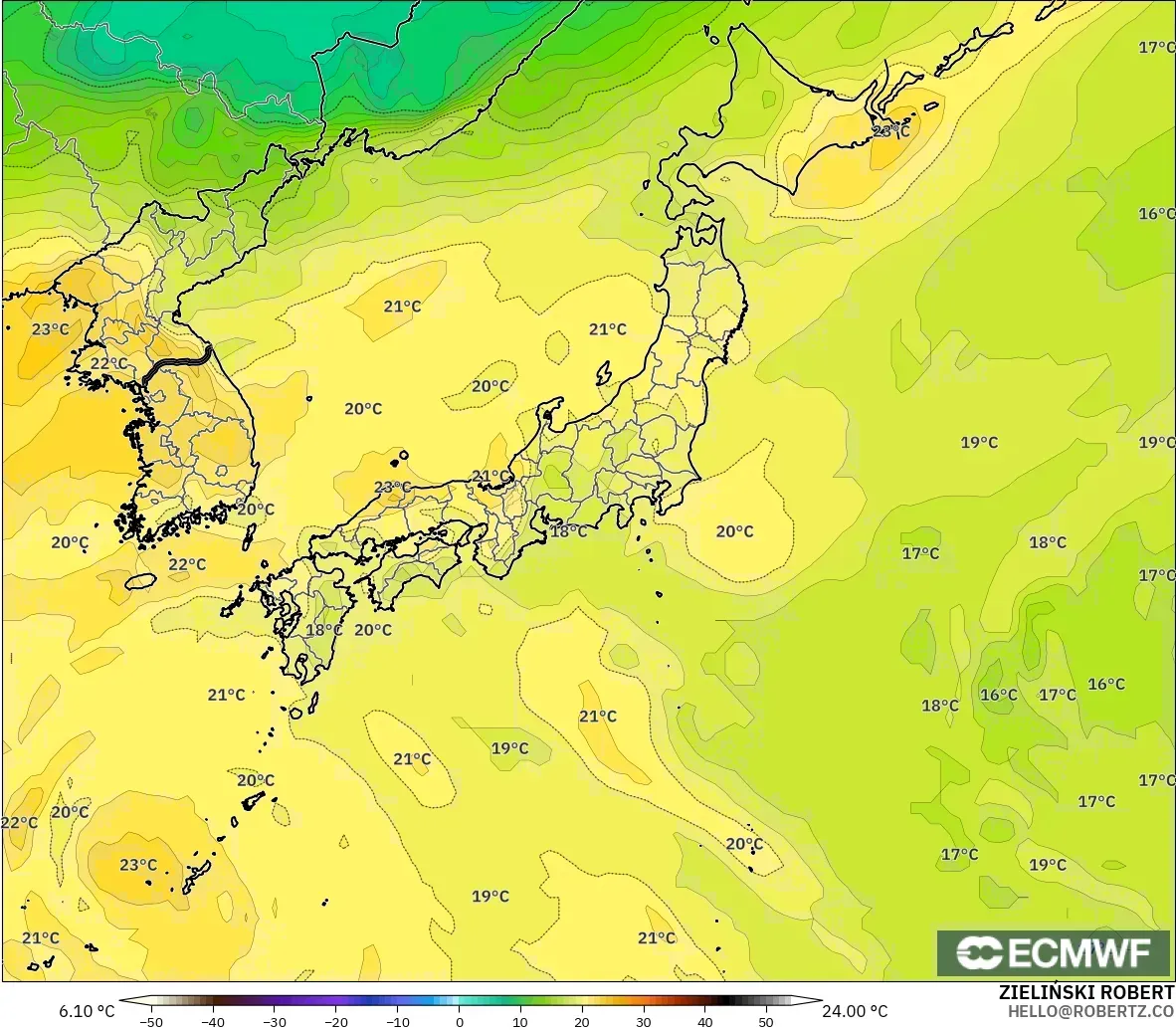 ECMWF IFS 0.25° model - Jepang, Suhu 850 hPa