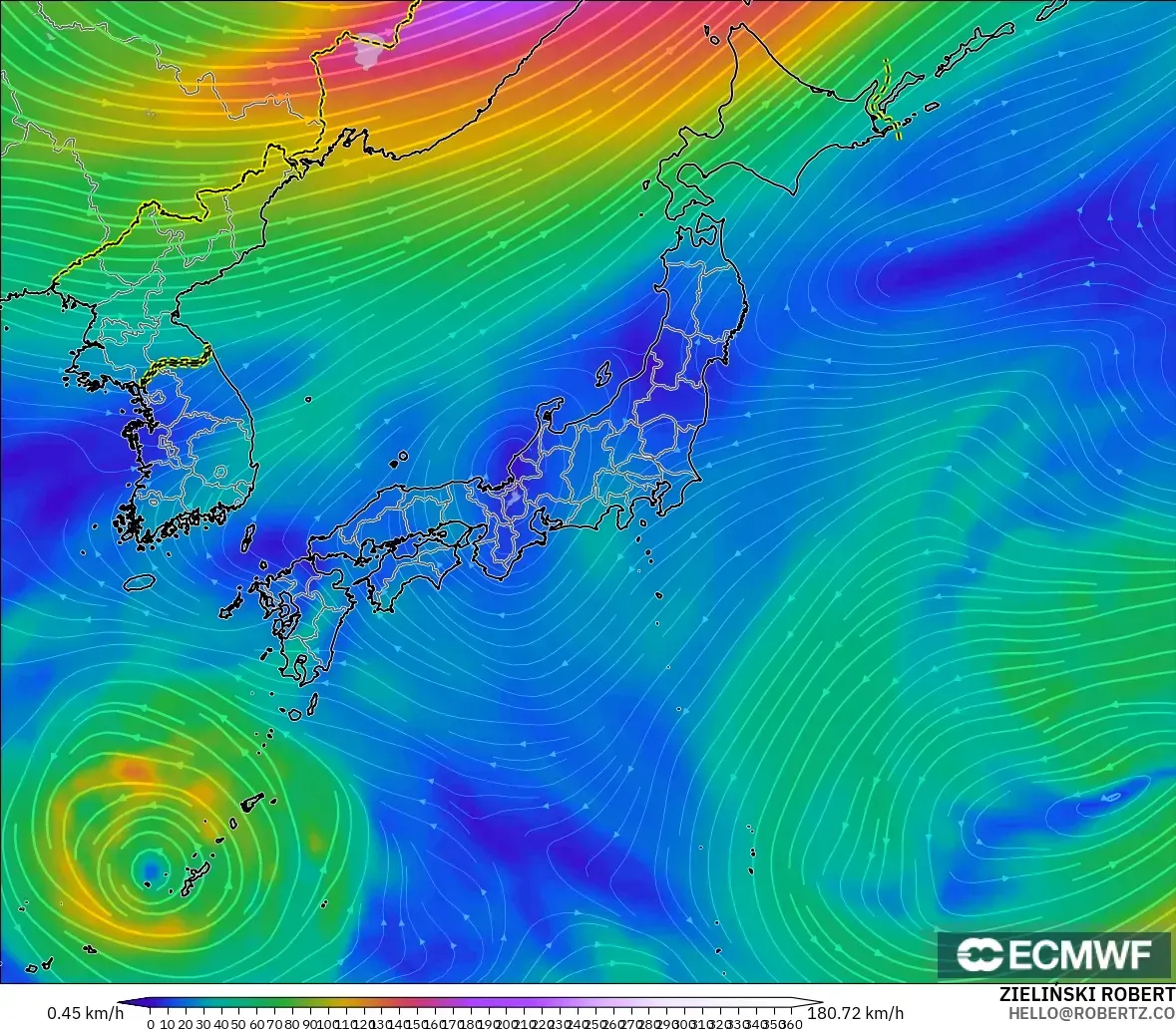 ECMWF IFS 0.25° model - Jepang, Angin 300 hPa (aliran jet)