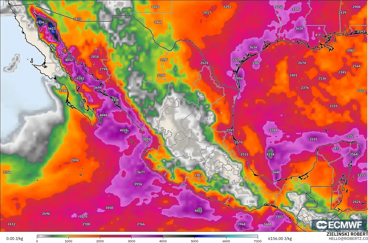 ECMWF IFS 0.25° model - Meksiko, CAPE