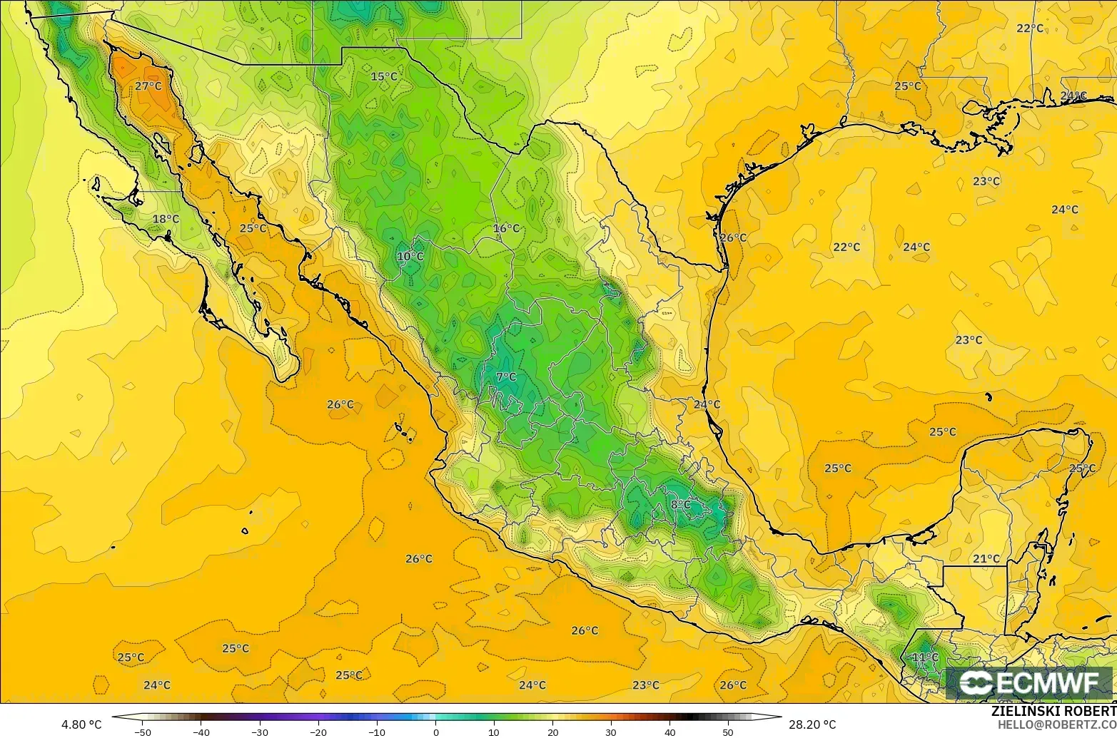 ECMWF IFS 0.25° model - Meksiko, Titik Embun 2 m