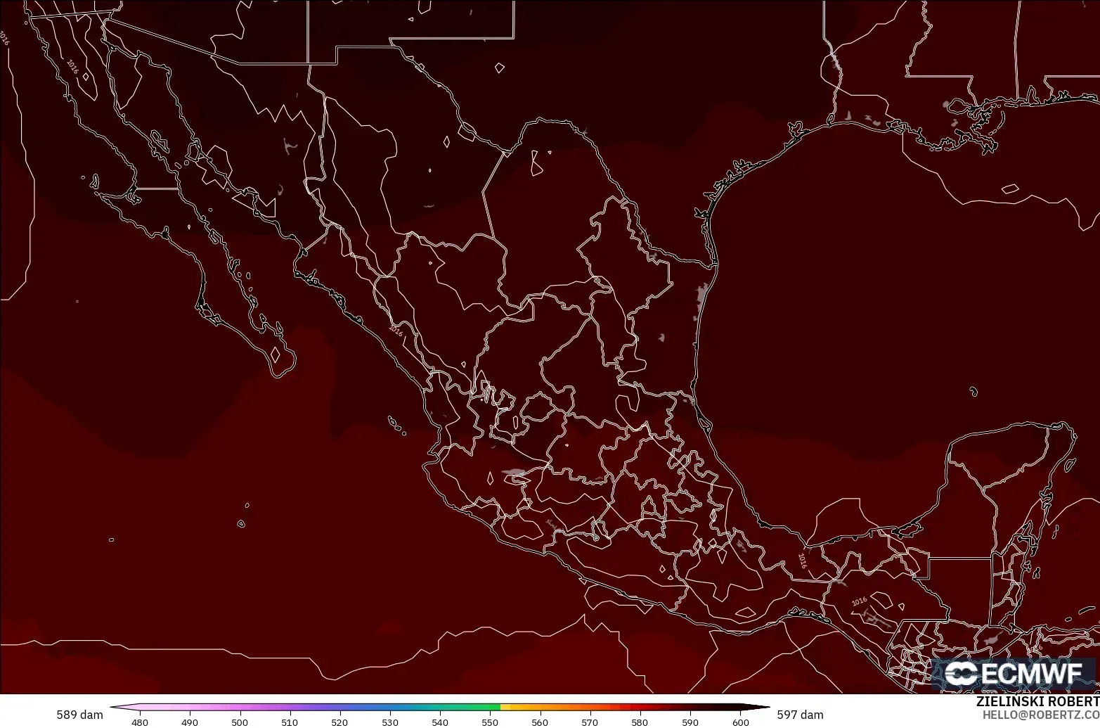 ECMWF IFS 0.25° model - Meksiko, Ketinggian geopotensial pada 500 hPa