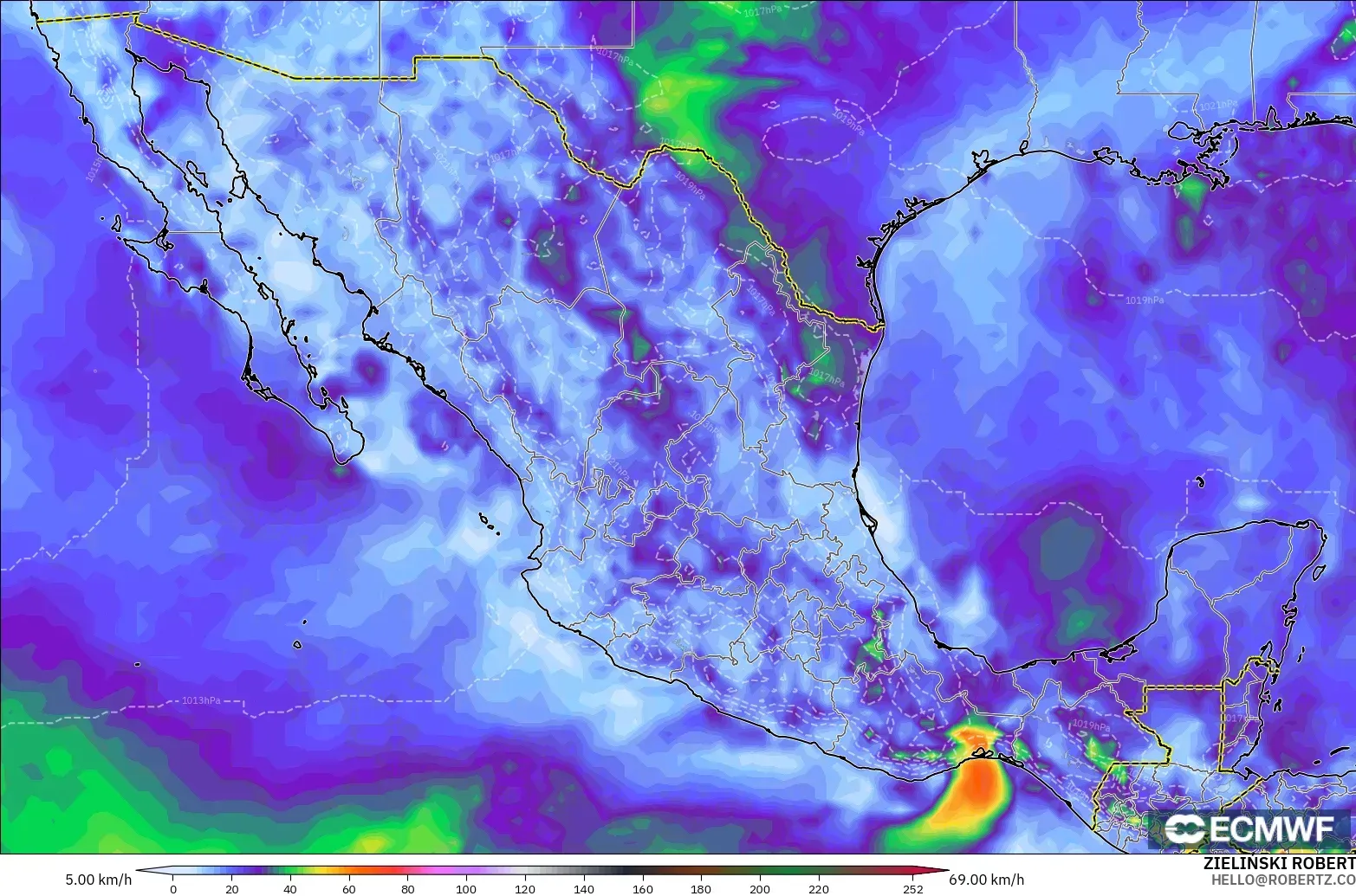ECMWF IFS 0.25° model - Meksiko, Hembusan Angin