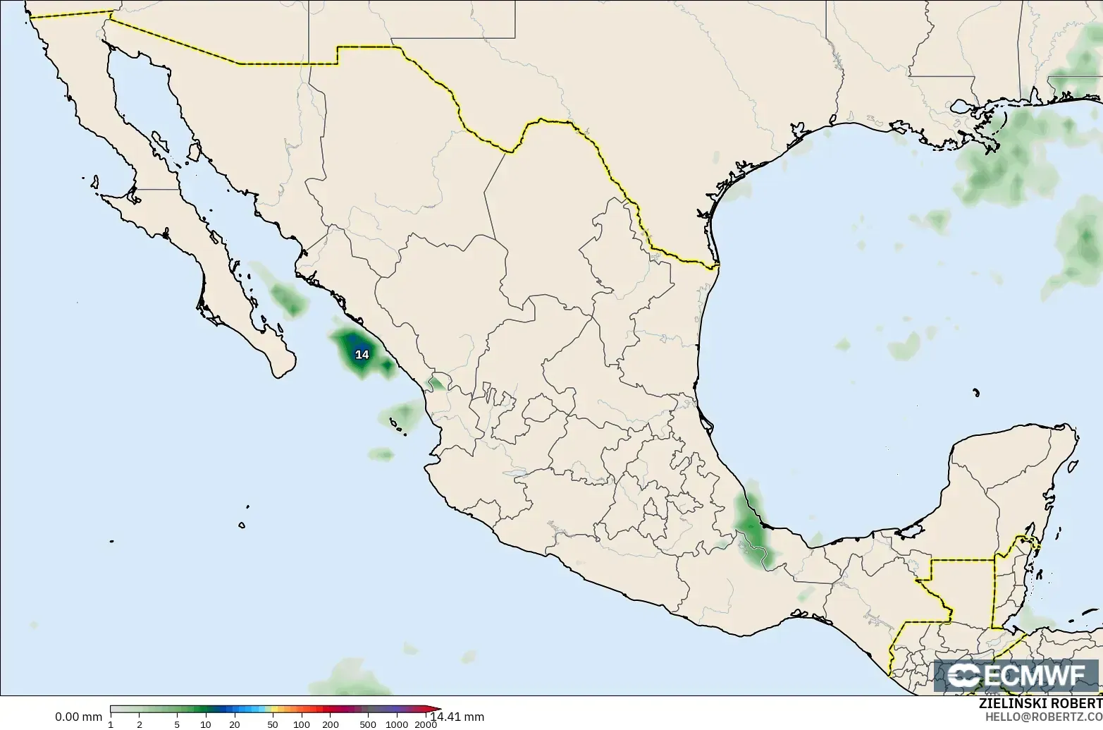 ECMWF IFS 0.25° model - Meksiko, Akumulasi Curah Hujan
