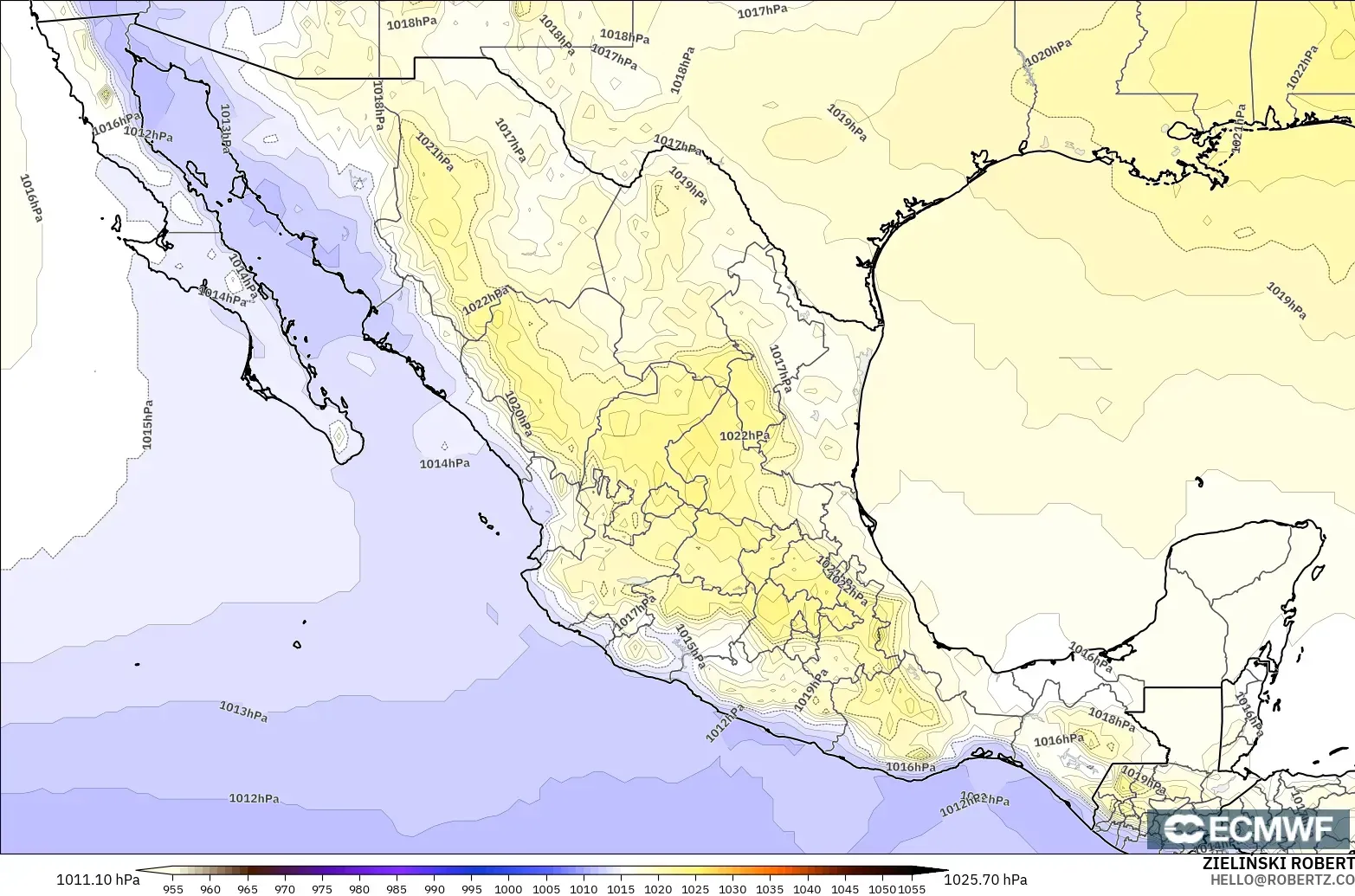 ECMWF IFS 0.25° model - Meksiko, Tekanan