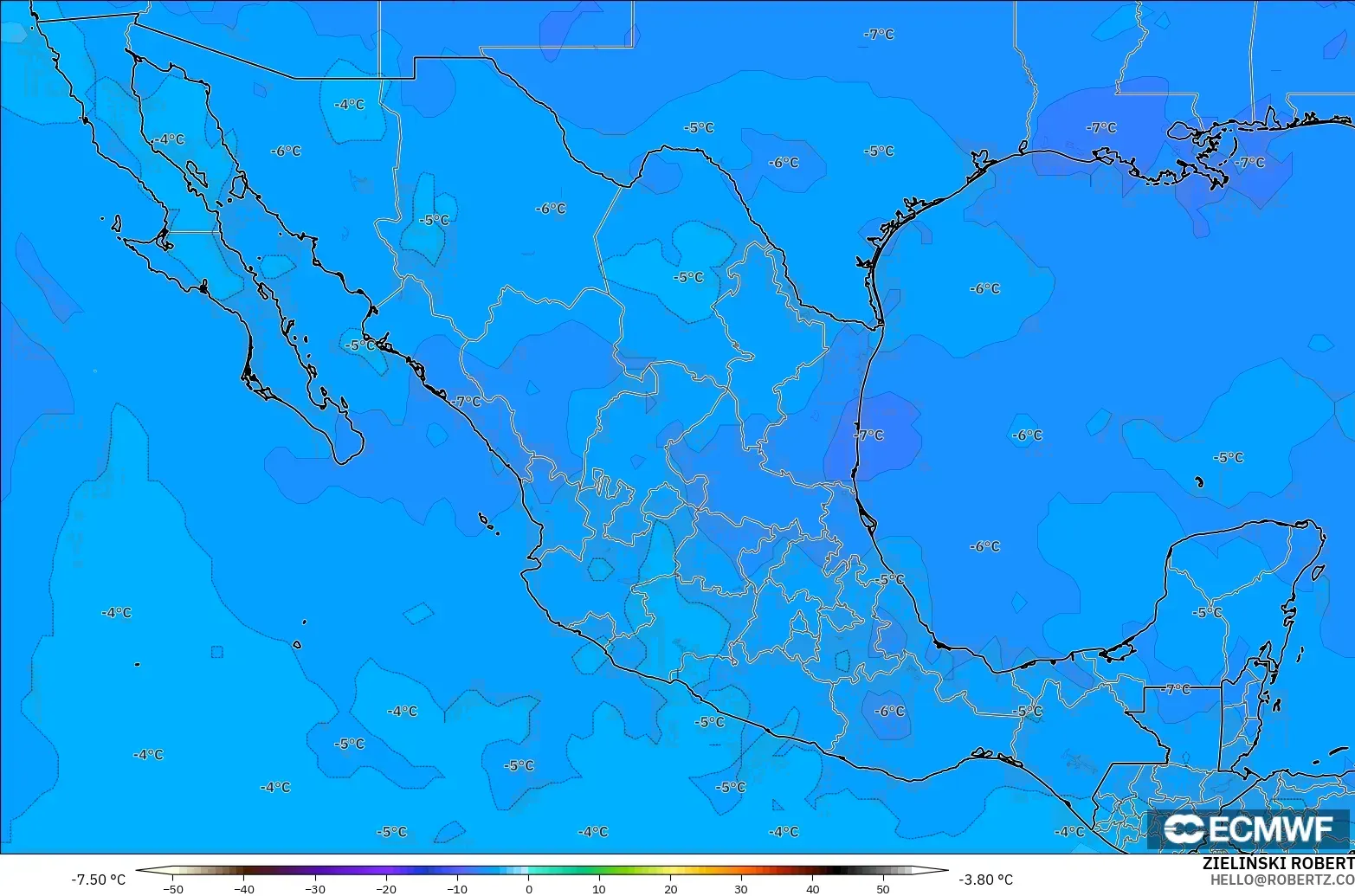 ECMWF IFS 0.25° model - Meksiko, Suhu 500 hPa