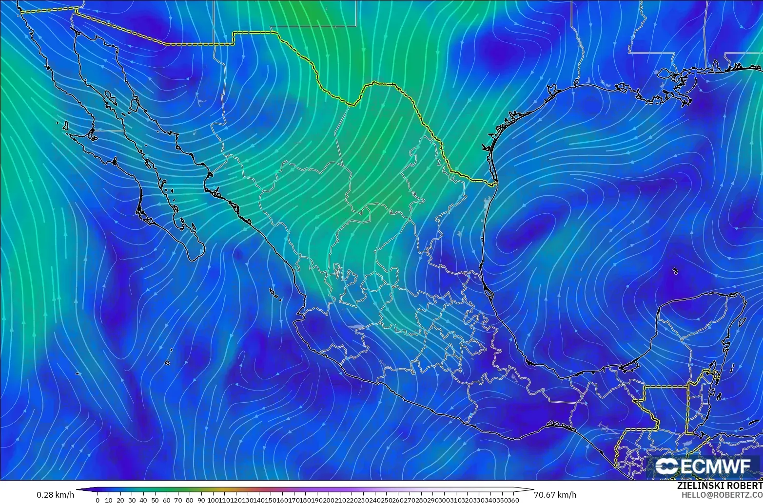 ECMWF IFS 0.25° model - Meksiko, Angin 300 hPa (aliran jet)