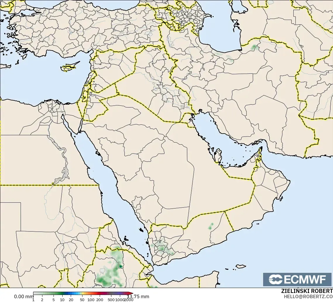ECMWF IFS 0.25° model - Timur Tengah, Akumulasi Curah Hujan