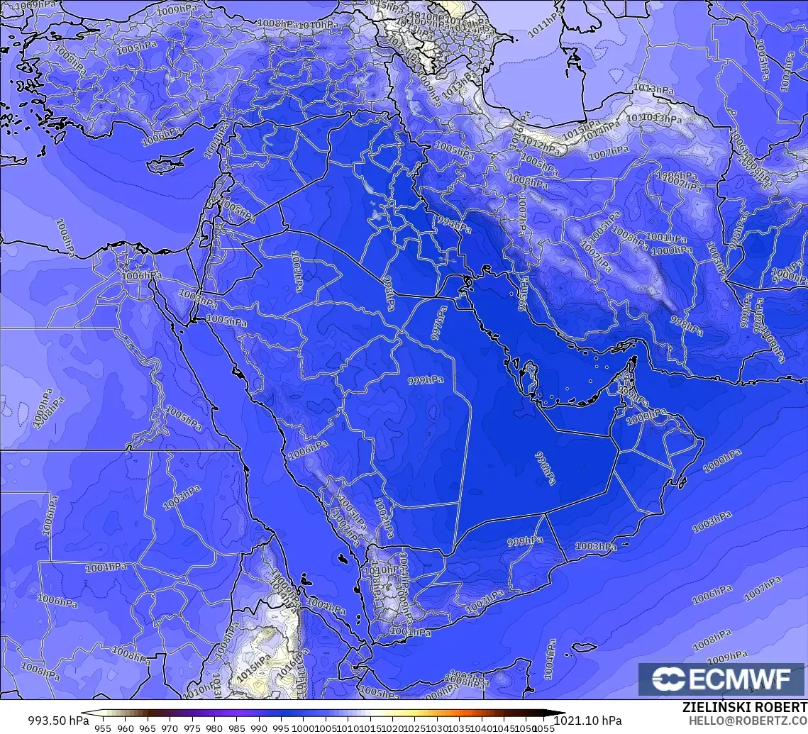 ECMWF IFS 0.25° model - Timur Tengah, Tekanan