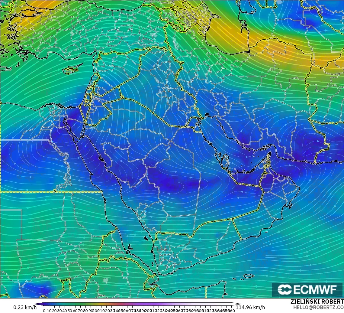 ECMWF IFS 0.25° model - Timur Tengah, Angin 300 hPa (aliran jet)