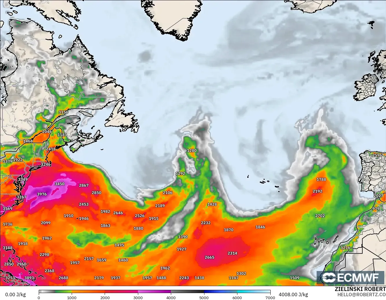 ECMWF IFS 0.25° model - Atlantik Utara, CAPE