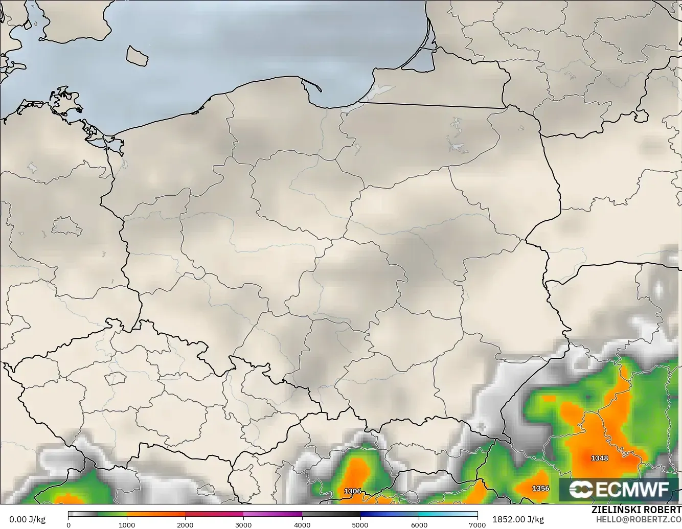 ECMWF IFS 0.25° model - Polandia, CAPE