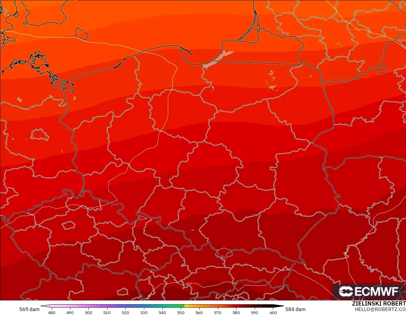 ECMWF IFS 0.25° model - Polandia, Ketinggian geopotensial pada 500 hPa