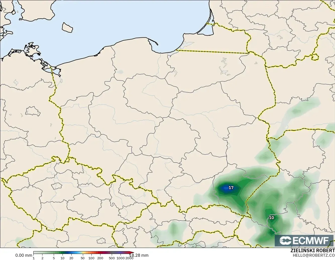 ECMWF IFS 0.25° model - Polandia, Akumulasi Curah Hujan