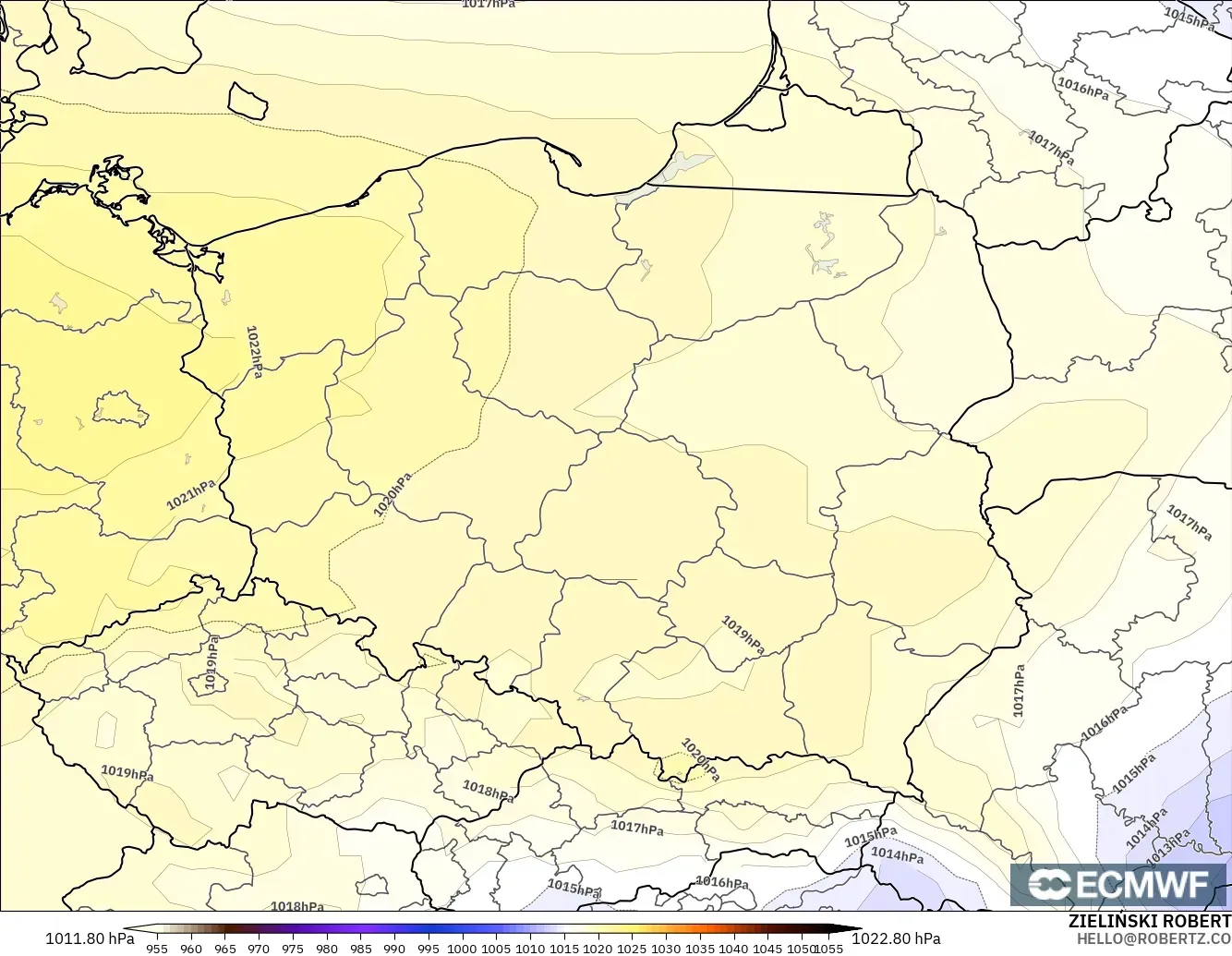 ECMWF IFS 0.25° model - Polandia, Tekanan