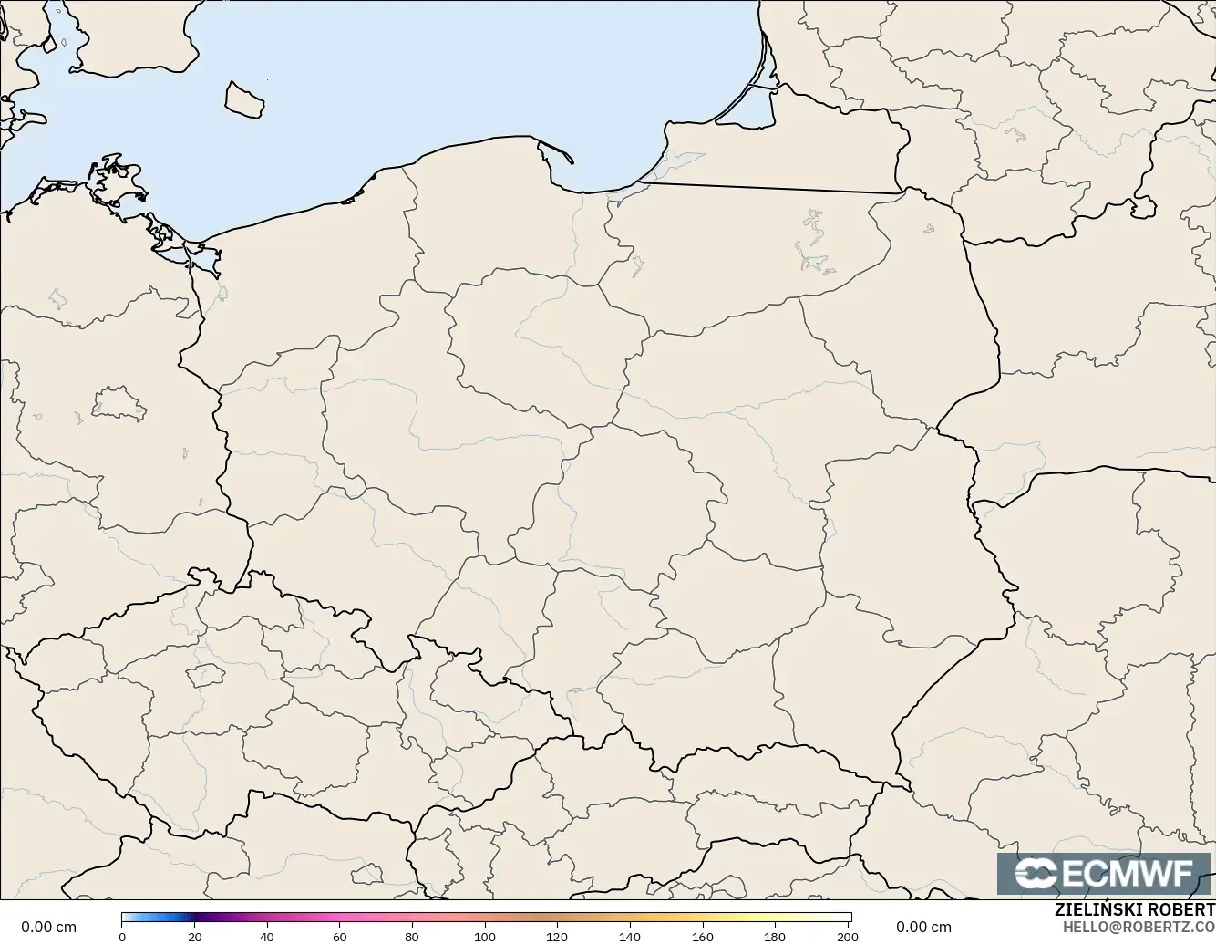 ECMWF IFS 0.25° model - Polandia, Kedalaman Salju