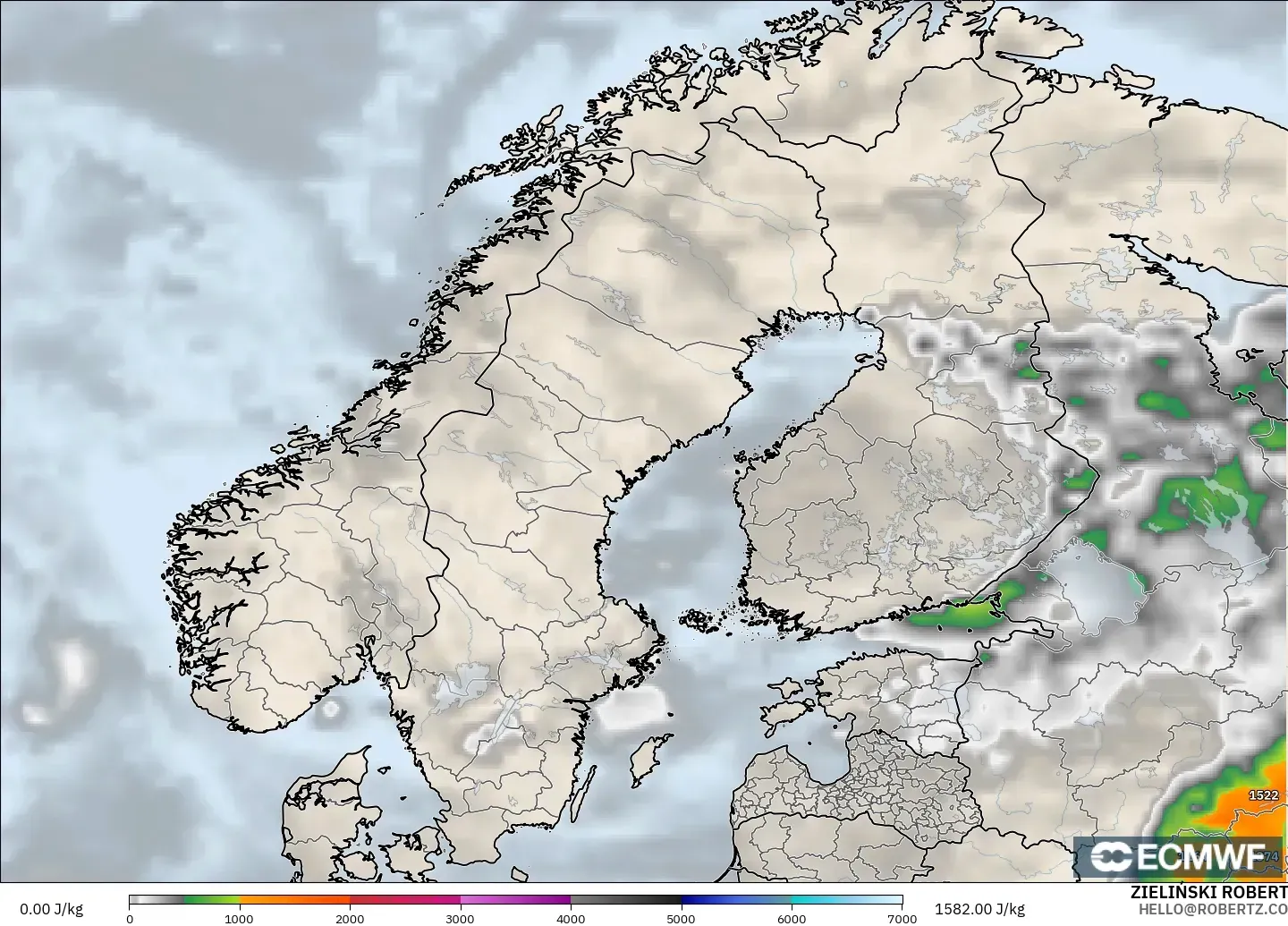 ECMWF IFS 0.25° model - Skandinavia, CAPE