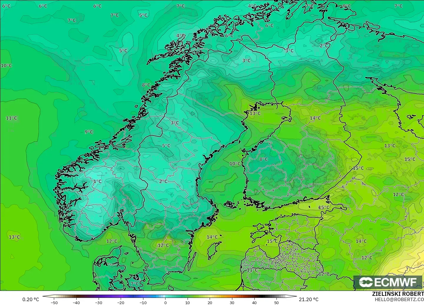ECMWF IFS 0.25° model - Skandinavia, Titik Embun 2 m