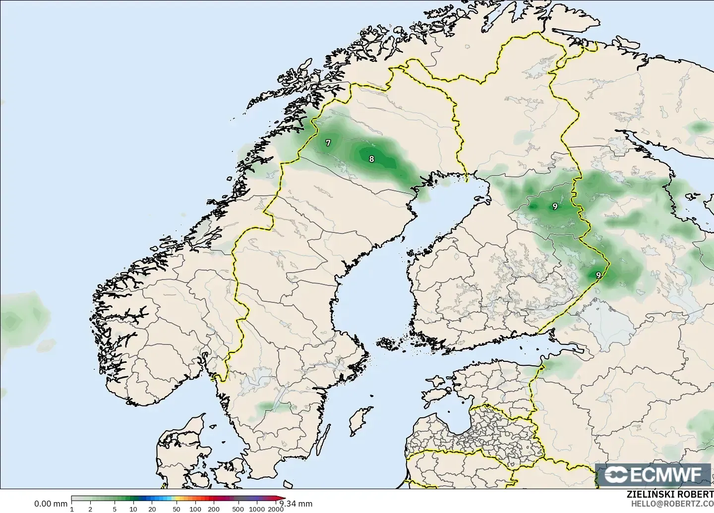 ECMWF IFS 0.25° model - Skandinavia, Akumulasi Curah Hujan