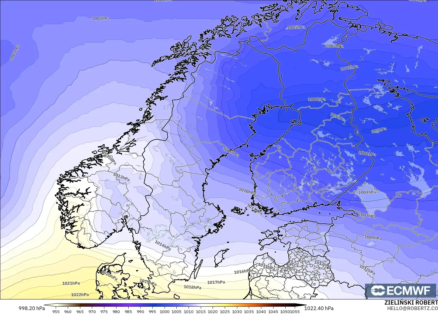 ECMWF IFS 0.25° model - Skandinavia, Tekanan
