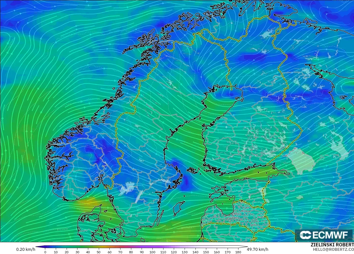 ECMWF IFS 0.25° model - Skandinavia, Angin 10 m