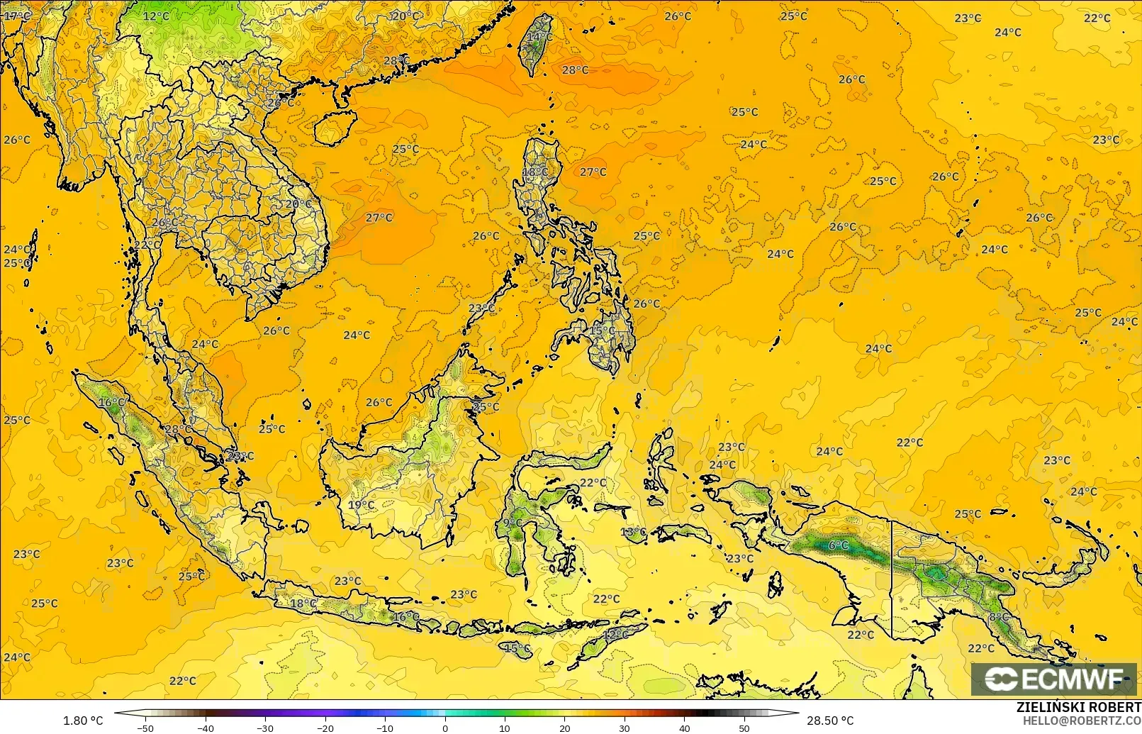 ECMWF IFS 0.25° model - Asia Tenggara, Titik Embun 2 m