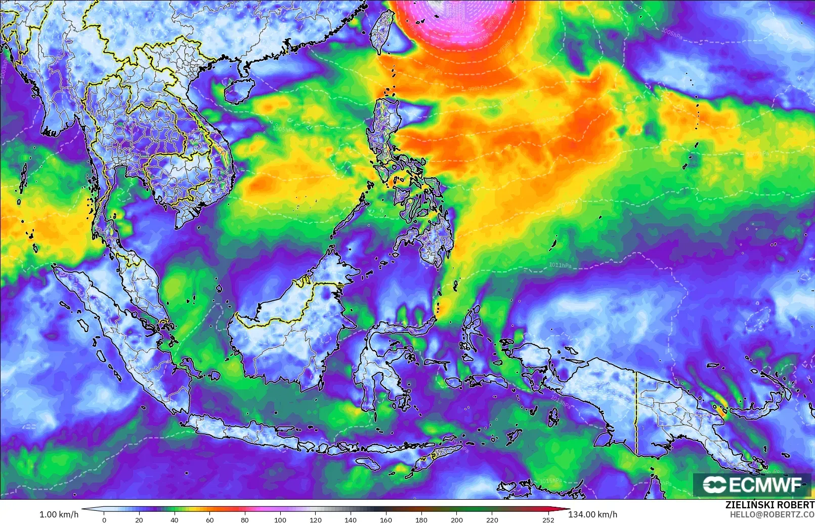 ECMWF IFS 0.25° model - Asia Tenggara, Hembusan Angin