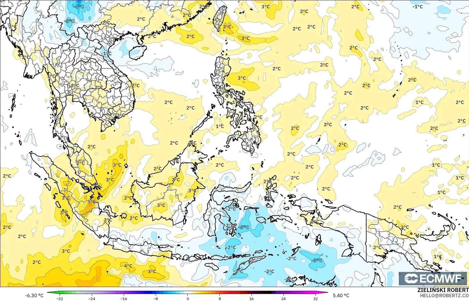 ECMWF IFS 0.25° model - Asia Tenggara, Anomali Suhu 850 hPa