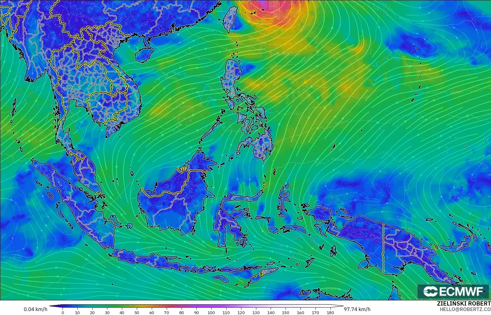 ECMWF IFS 0.25° model - Asia Tenggara, Angin 10 m