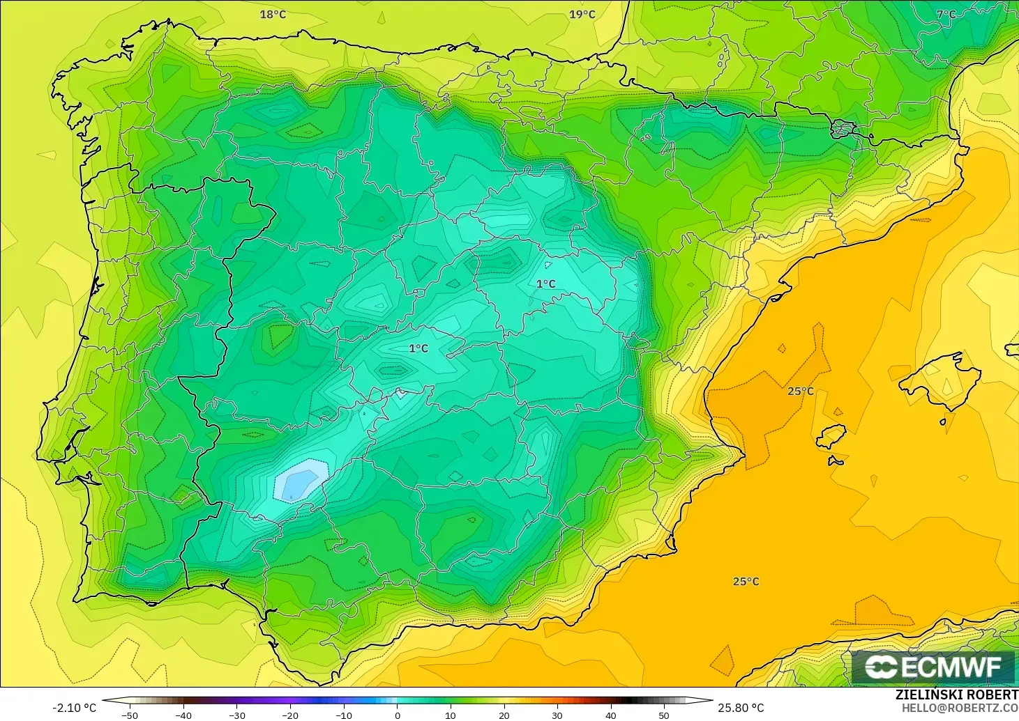 ECMWF IFS 0.25° model - Spanyol, Titik Embun 2 m